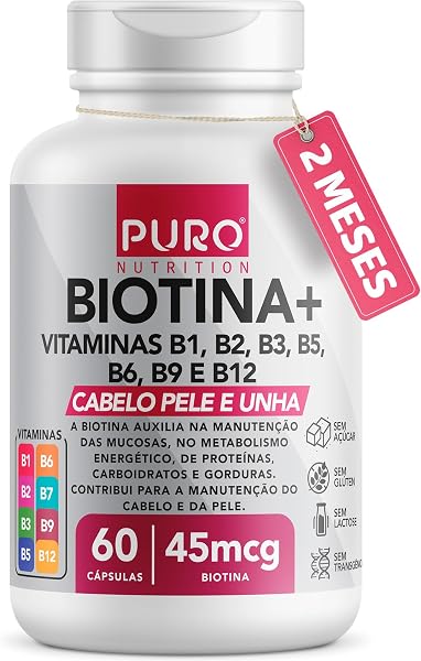 Biotina + Puro Nutrition Pele, Cabelo e Unhas, 60 Cápsulas