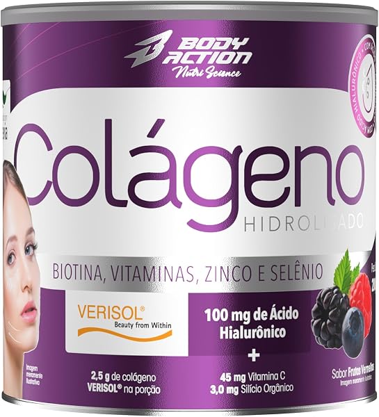 Colágeno Verisol com Ácido Hialurônico 200g Sabor Frutas Vermelhas Bodyaction