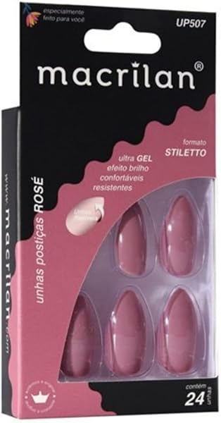 Macrilan Unhas Postiças Estilo Stiletto, Rosé, Up507